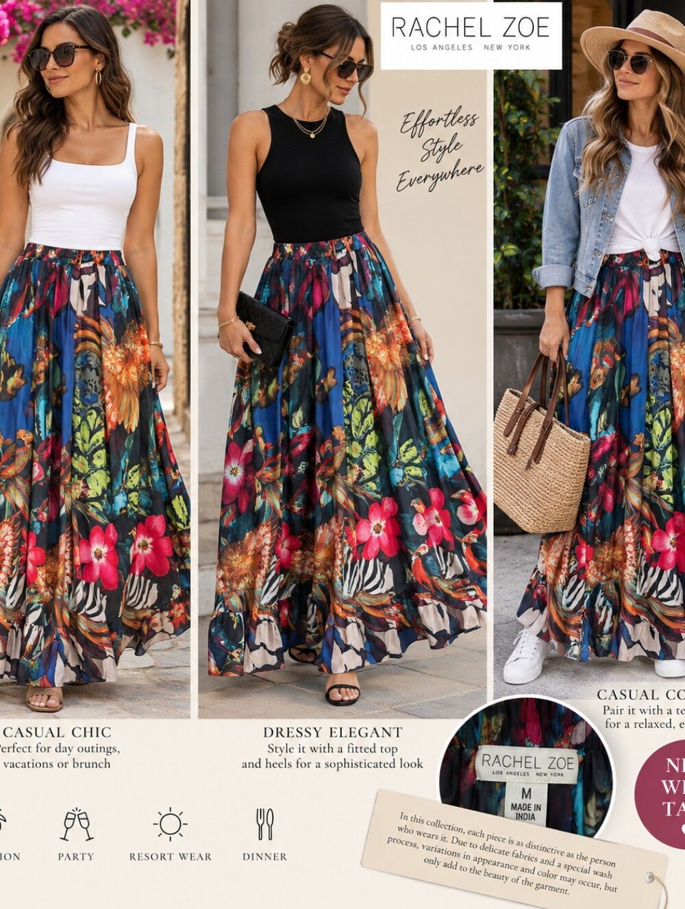 Rachel Zoe Multicolor Floral Bird Print Maxi Skirt – Size M – NWT